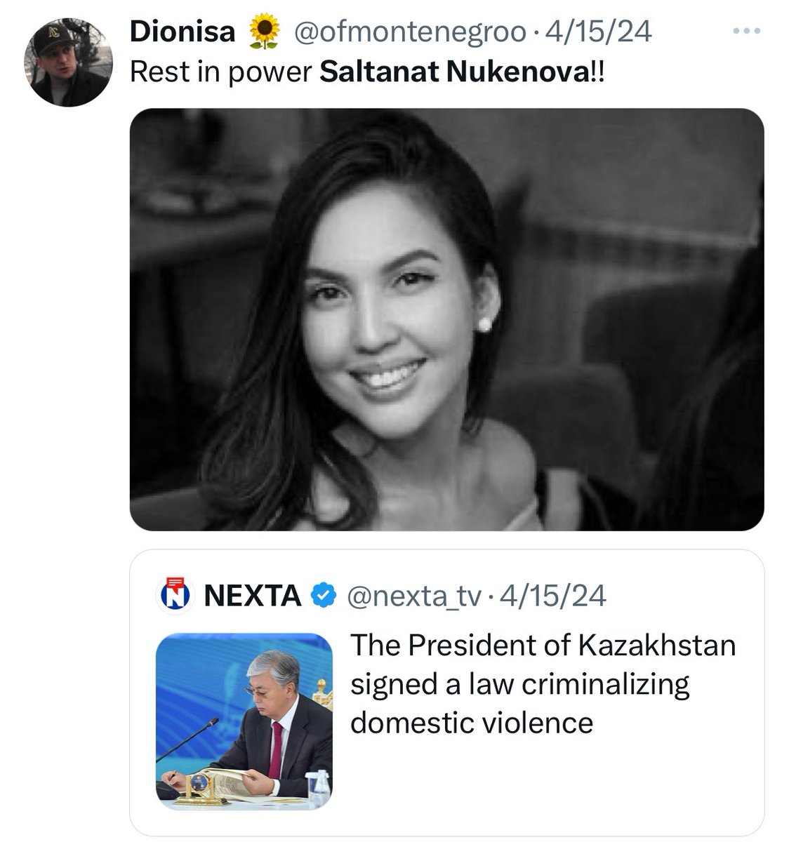 Not much US media attention has been given to the gruesome death of Saltanat Nukenova in Kazakhstan 

That’s unfortunate because her savage murderer, her husband, may very well walk free as Kazakhstan has succumbed to the whip of sharia