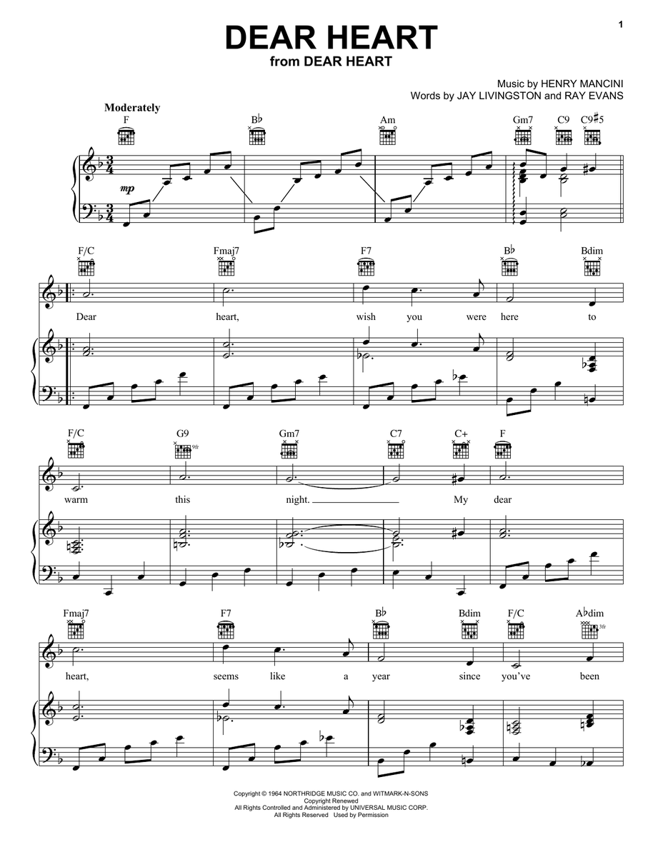 Henry Mancini Dear Heart Sheet Music Notes freshsheetmusic.com/henry-mancini-… #henrymancini #moonriver #music