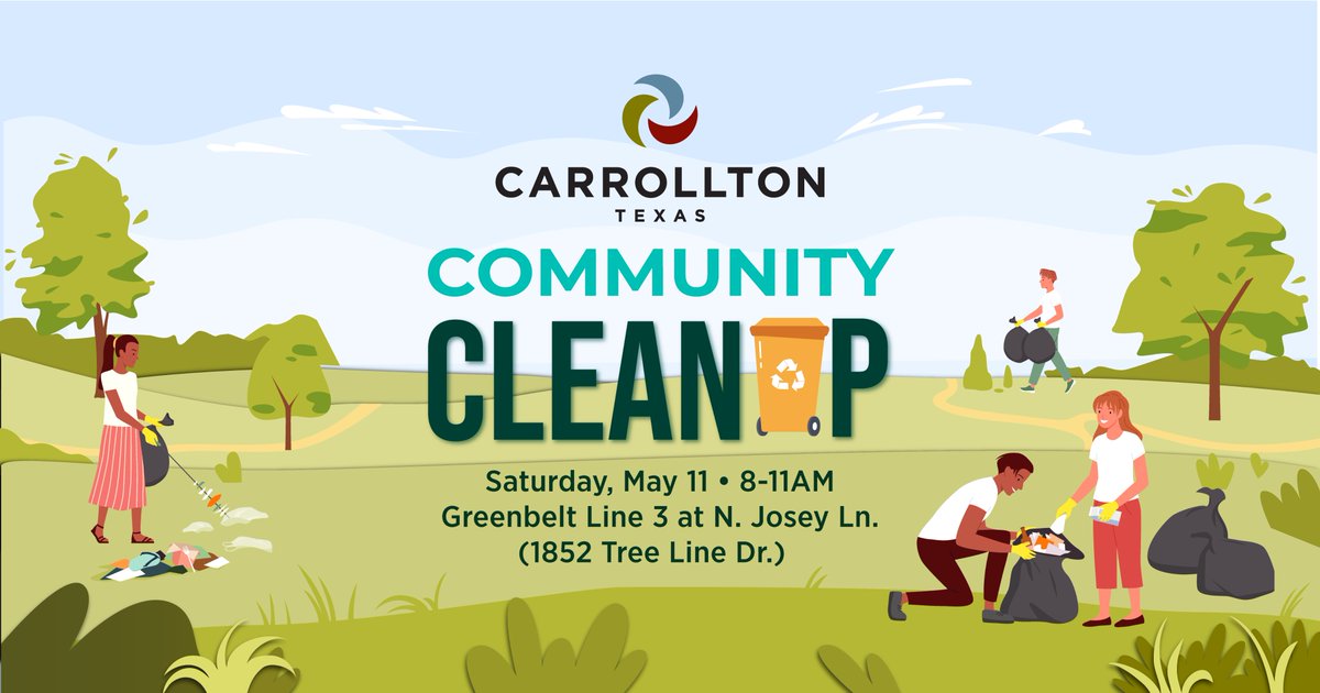 Hey, Carrollton! Let's show neighboring cities who can bring home the North Texas Community Cleanup Challenge trophy. Attend the Spring Community Cleanup on Sat., May 11 from 8-11am at Greenbelt Area 3 on N. Josey Ln., to beautify Carrollton. Details: cityofcarrollton.com/Home/Component….
