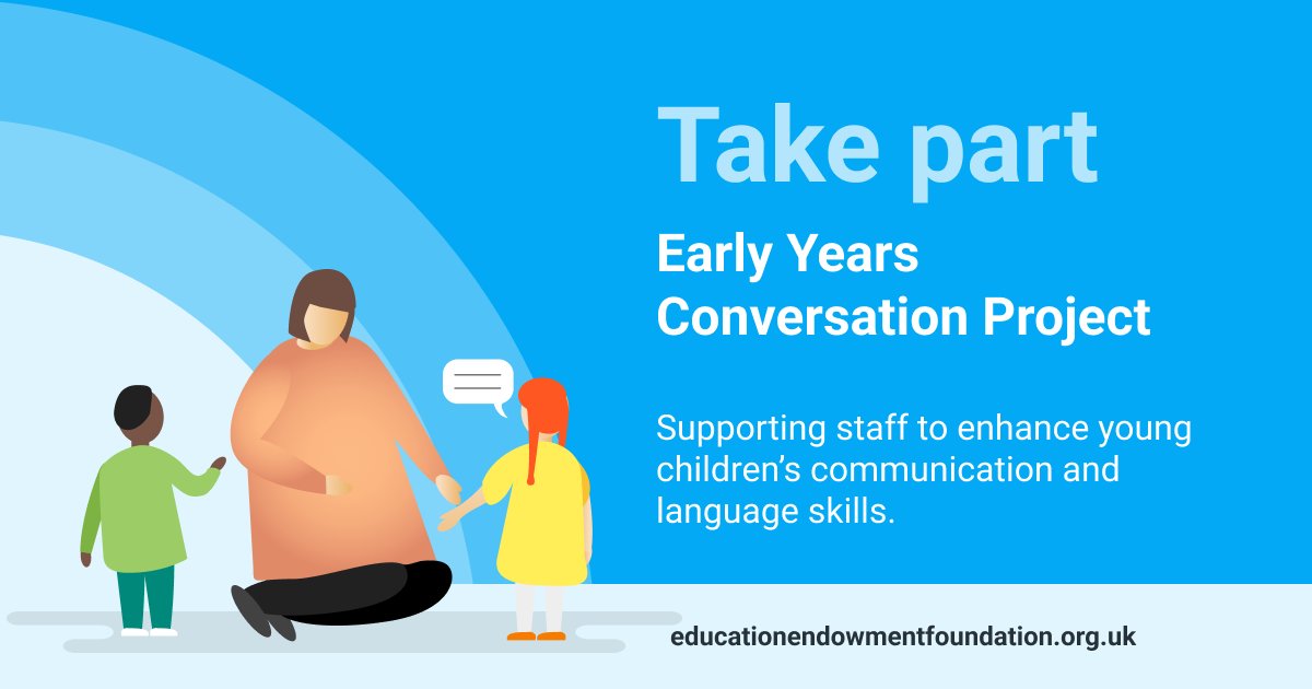 📣Calling London-based early years staff! Take part in our trial of the Early Years Conversation Project. Delivered by @SheringhamNurs1 and @brighter_start, this programme aims to improve the language skills of young children. Find out more: eef.li/bJ9XzJ