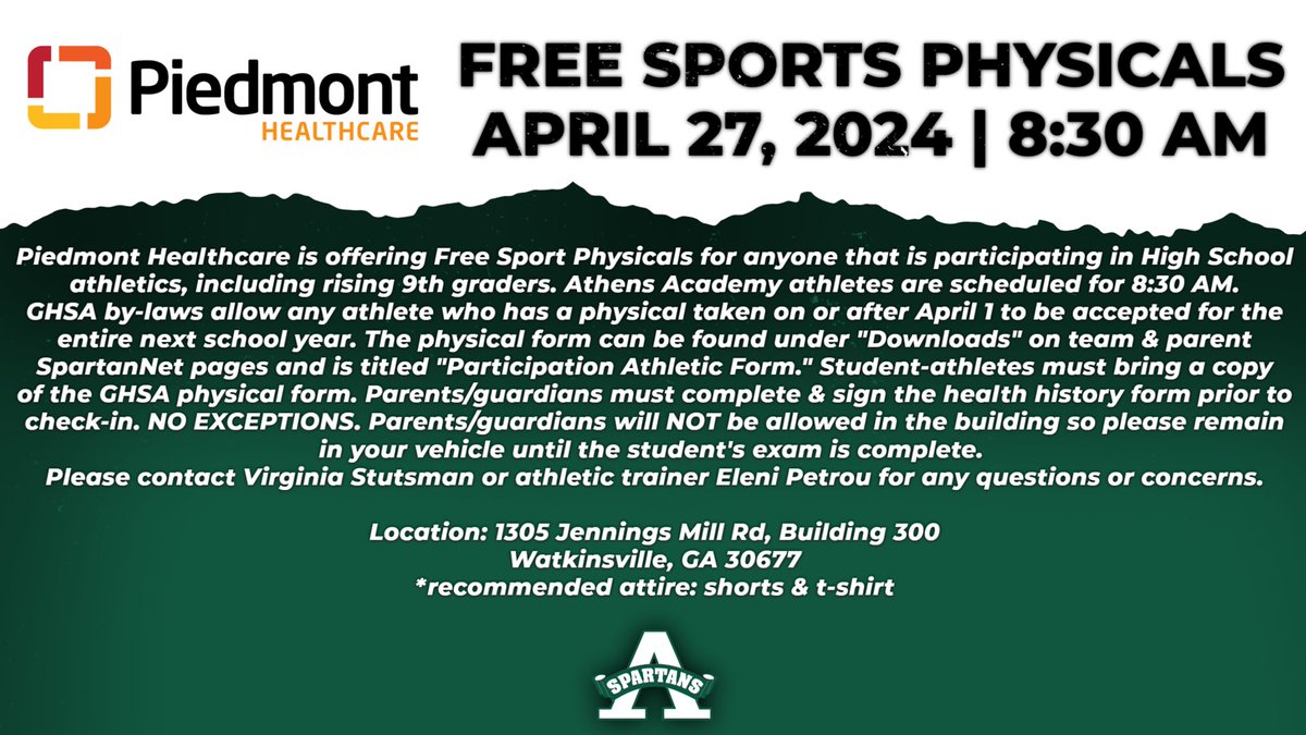 🚨 Free Athletic Physicals, Saturday at 8:30 am! Please make plans for your child to attend! #NoPlaceLikeTheA