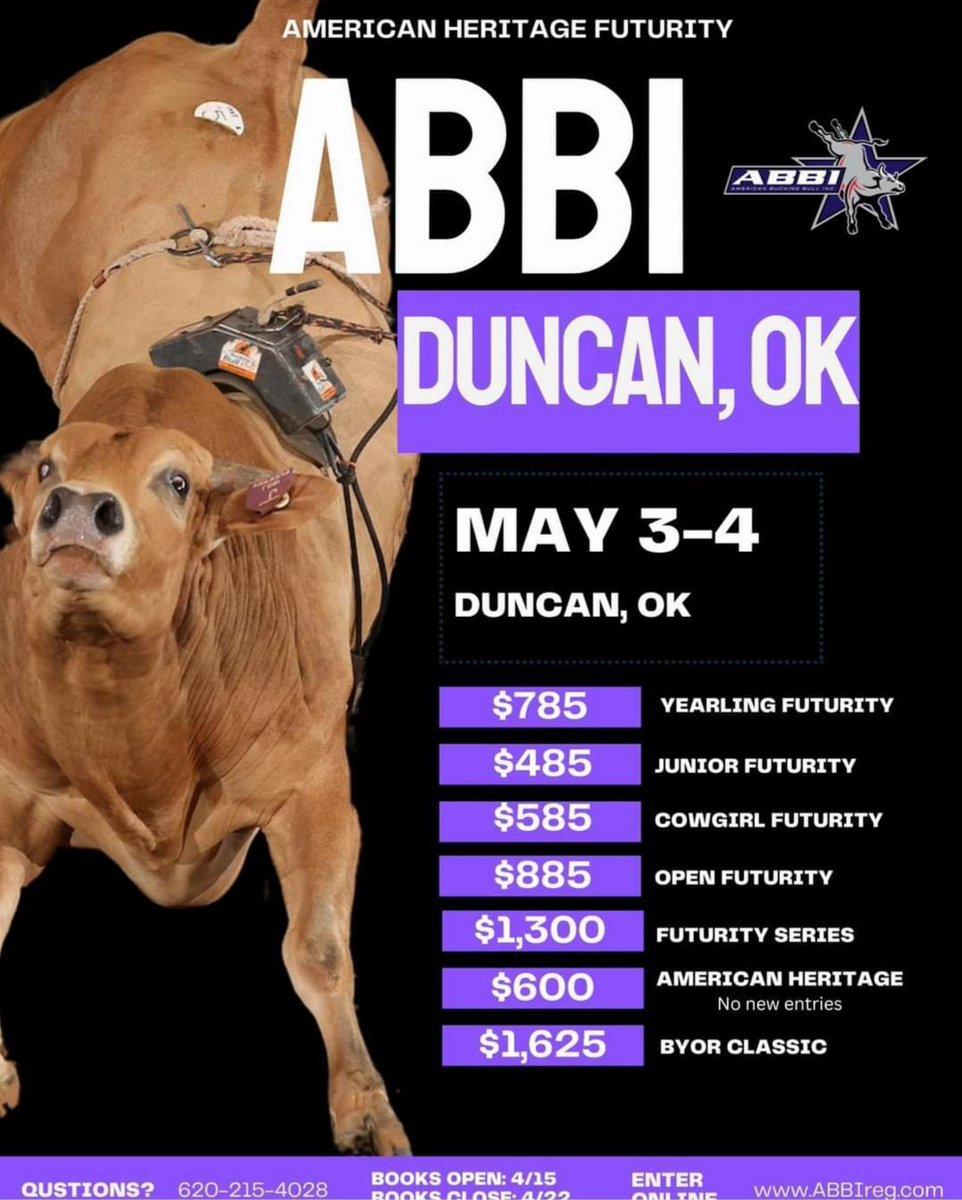 ABBI Bullriding May 3-4 in Duncan, OK
#abbi #bullriding #bulls #bullrider #rodeotime #rodeo #cowboy #cowgirl #oklahoma #Western