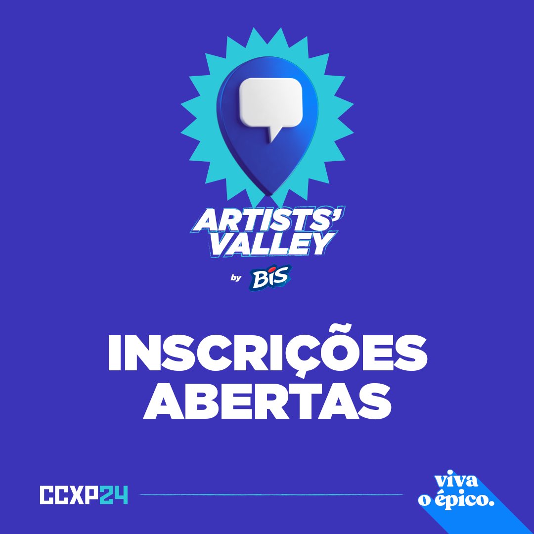 Faça parte do coração da #CCXP24. As inscrições para o Artists’ Valley by Bis estão abertas. Mas não dorme no ponto: você tem até dia 14/5. Confira o manual no link: ccxp.com.br/artists-valley…