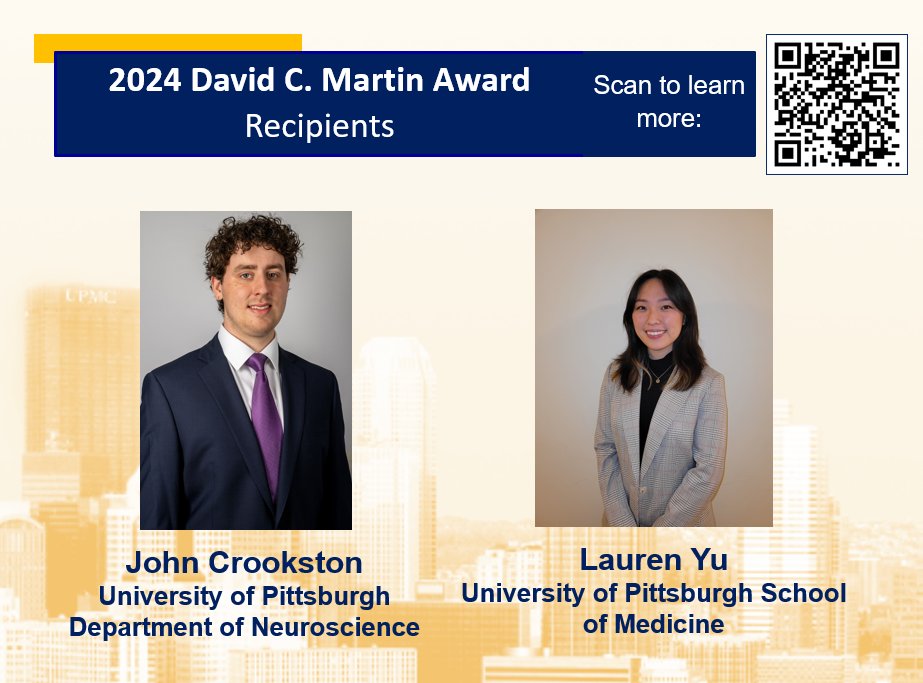 PagsWd's tweet photo. Please join us in congratulating John Crookston, University of Pittsburgh Department of Neuroscience, and Lauren Yu, University of Pittsburgh School of Medicine, who have been granted this year’s David C. Martin award! #PASGWD #Geriatrics https://t.co/Vlok7DZAaj