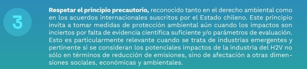 Recomendaciones sobre la industria del H2: Respetar el Principio Precautorio; relevante si se consideran los potenciales impactos no sólo en términos de reducción de emisiones, sino de afectación a otras dimensiones sociales, económicas y ambientales. gitlab.com/ciudadaniai/20…