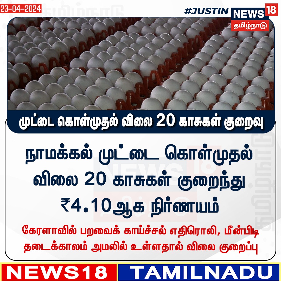 #JUSTIN முட்டை கொள்முதல் விலை 20 காசுகள் குறைவு #Egg #Namakal #Tamilnadu #News18Tamilnadu | News18Tamil.com