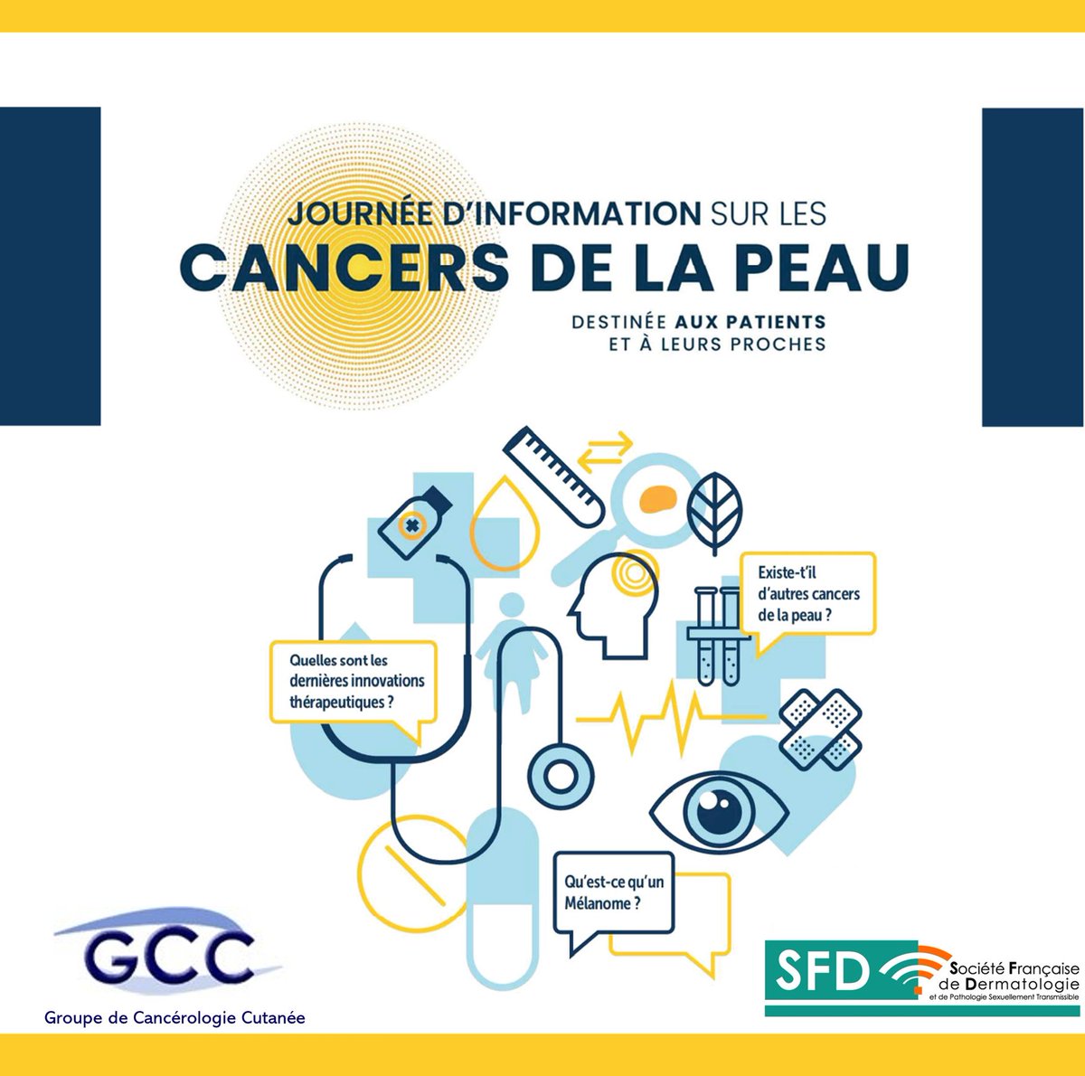 #Event 📅💬 Une journée d'information patients sur les cancers cutanés est organisée partout en France dans de nombreux centres. 📍 Retrouvez le stand, le samedi 25 mai, à partir de 9h30, dans le service de Dermatologie de St Eloi.