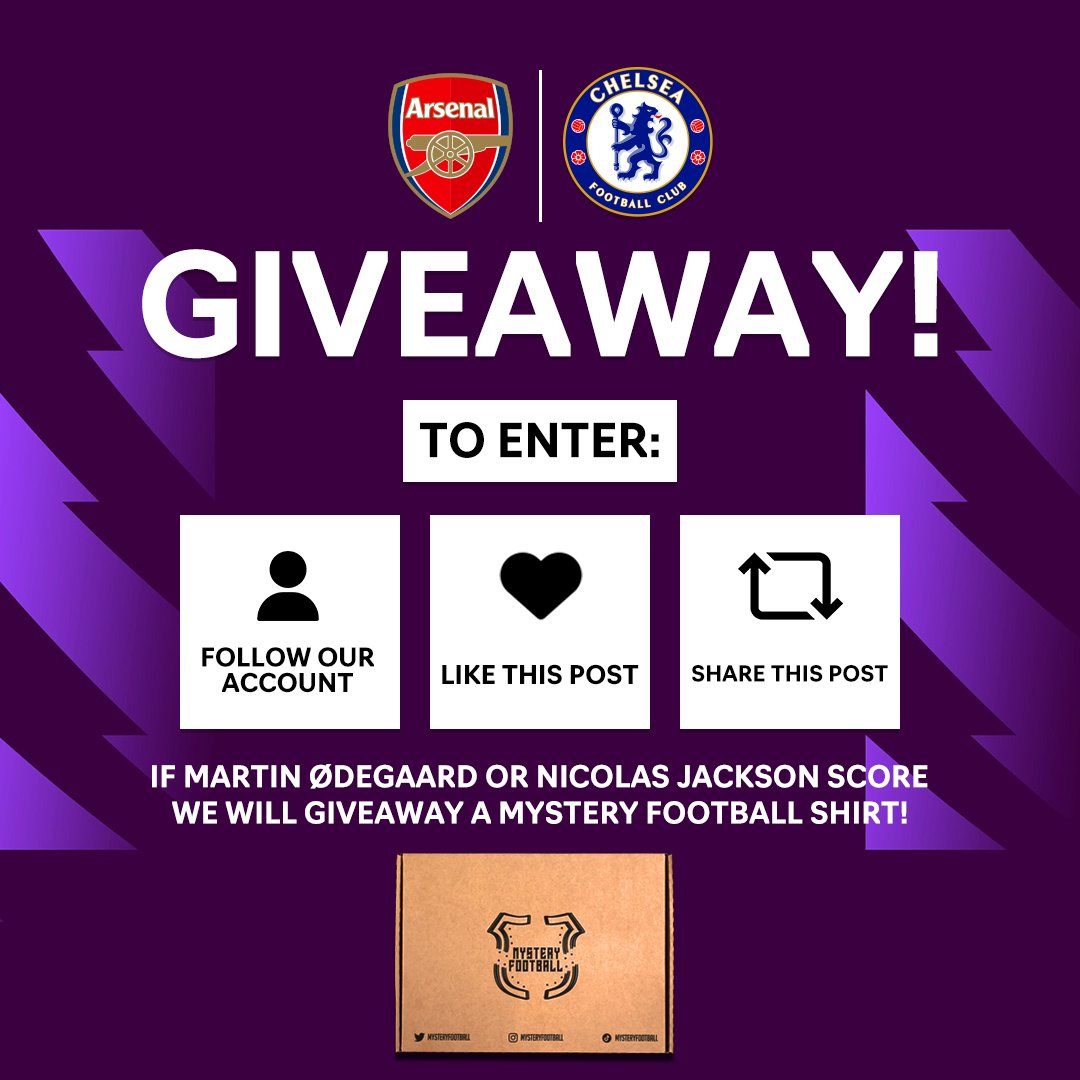 mysteryfootball's tweet photo. Arsenal v Chelsea Giveaway Time! 🚀

If Martin Ødegaard or Nicolas Jackson score tonight, we will give away a Mystery Football shirt to one lucky follower! 🔴

Good Luck! 🤞 https://t.co/0HY8VOi2Oq