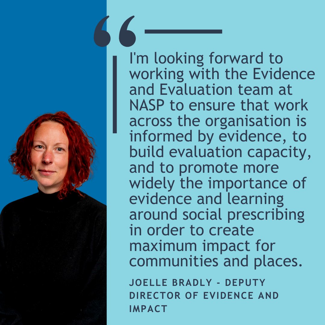 NASP welcomes our new Deputy Director of Evidence and Impact, Joelle Bradly Evidence is a rapidly growing and critically important area of our work and Joelle brings a wealth of experience and expertise to the role. Find out more: socialprescribingacademy.org.uk/resources/new-…