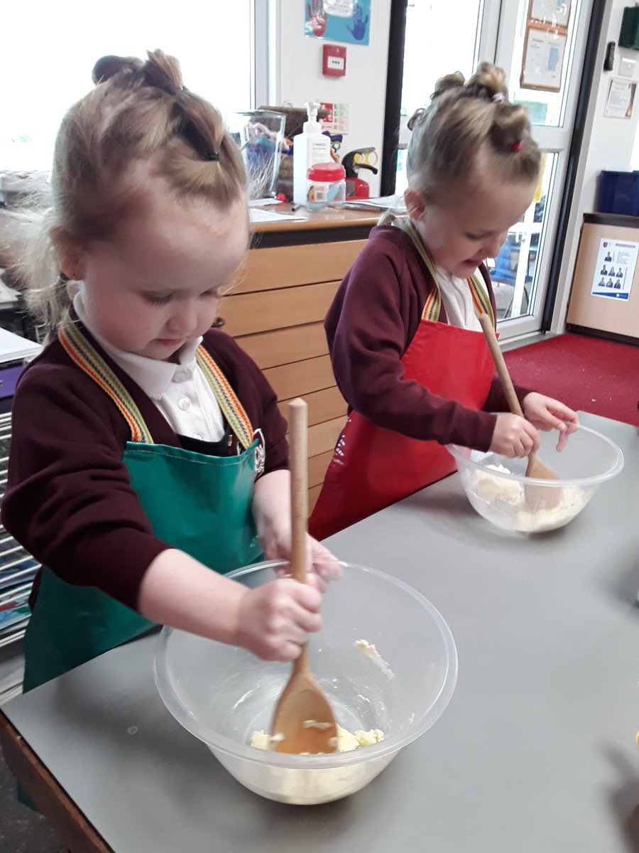 Nursery PM - The afternoon children have really enjoyed baking today. We have made cookies so we had to weigh out all of the ingredients, mix them all together, roll them into cookie shapes then bake them in the oven. We can't wait to eat them tomorrow.