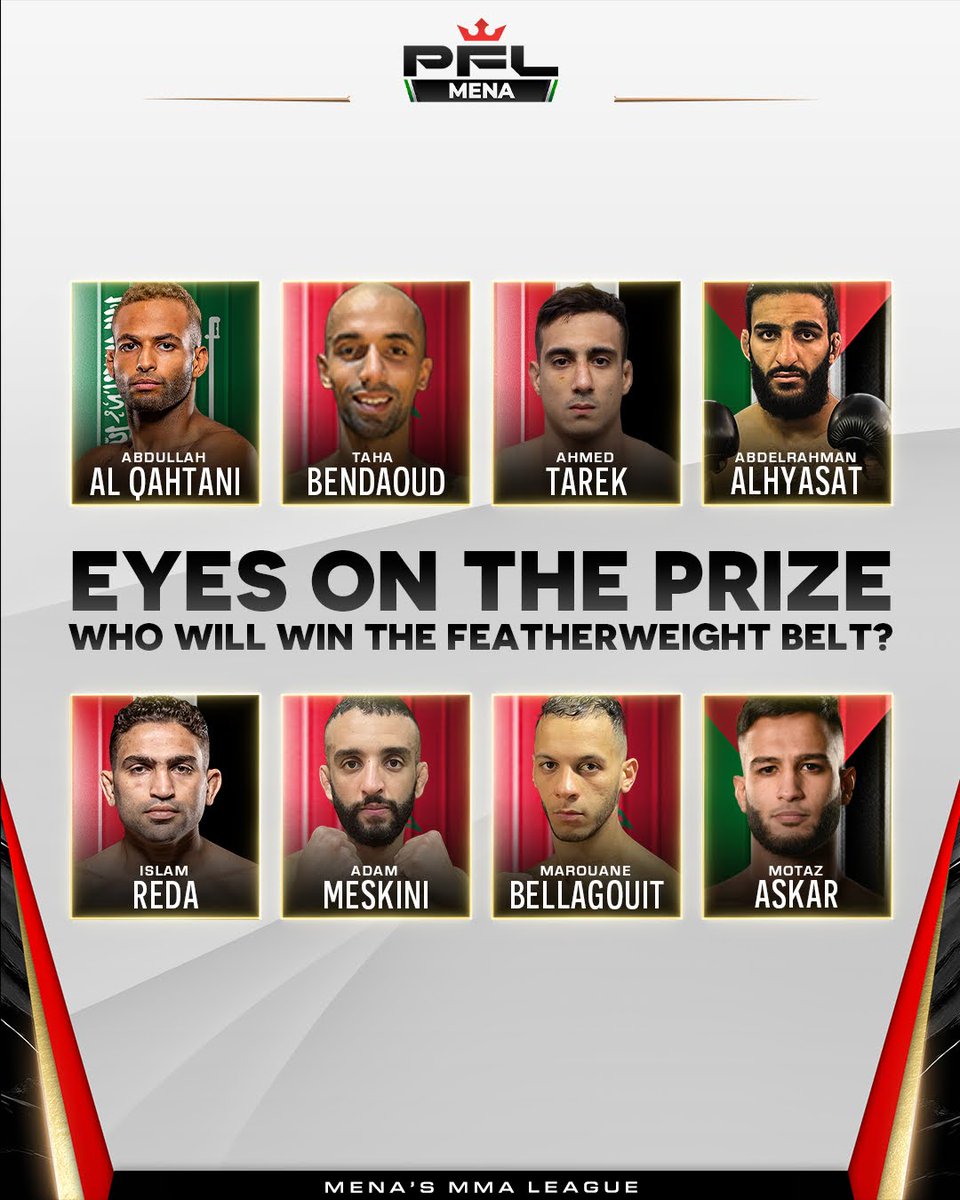 Featherweight fever is heating up in the PFL MENA league! 🔥🥊

Who will seize the coveted belt?

#PFL #MMA #MakingHistory #SaudiArabia #MENA