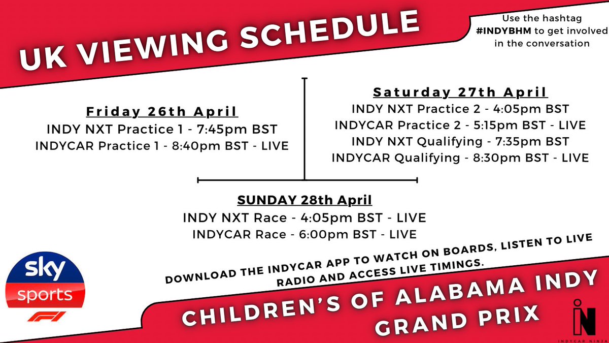 UK timings for #INDYCAR this week!

Only the race for @INDYNXT showing on the TV schedule this week 😢

Anything with ‘LIVE’ next to it will be on @SkySportsF1