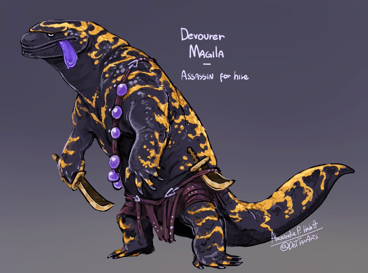 Devourer Magila (pronounced Mahila) 🦎🗡️🩸 a Lizardfolk monk I played in a one shot recently ~