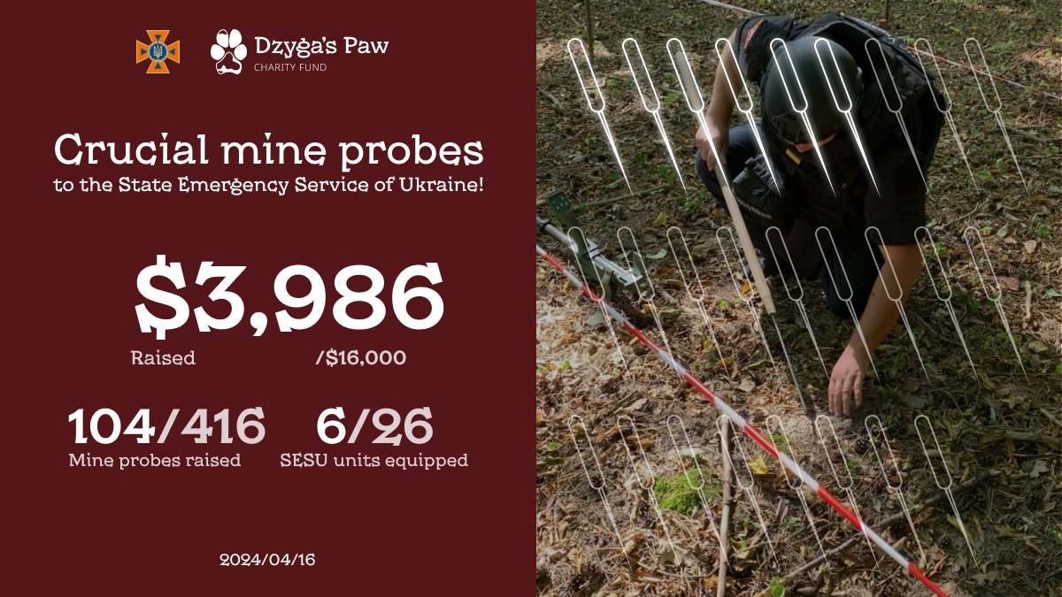 We need your help 🤝
We've raised funds for 100+ mine probes for SESU, but after 🇷🇺 bots attack on our website, our fundraiser needs a boost.

That's why we're asking for your support through any donations and retweets 👇
dzygaspaw.com/mine-probes-fo…