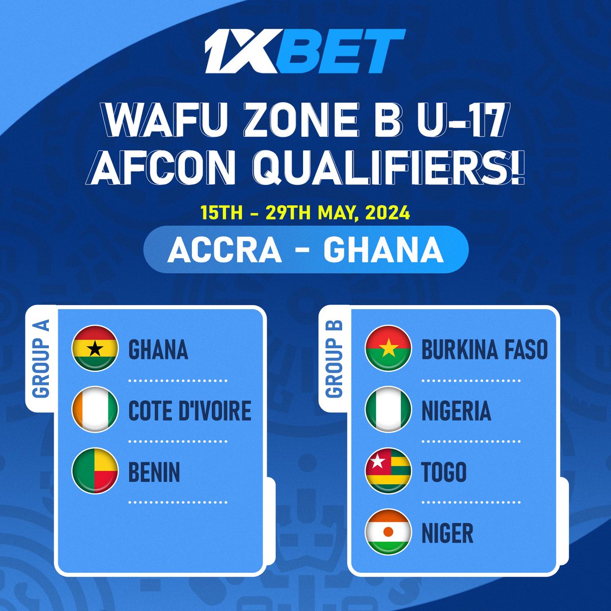 🚨 WAFU Zone B U-17 AFCON Qualifiers Update! 🏆

🗓️ Mark your calendars! The tournament is scheduled to kick off from May 15th to May 28th in Accra.

#WAFU #U17AFCON #FootballFever