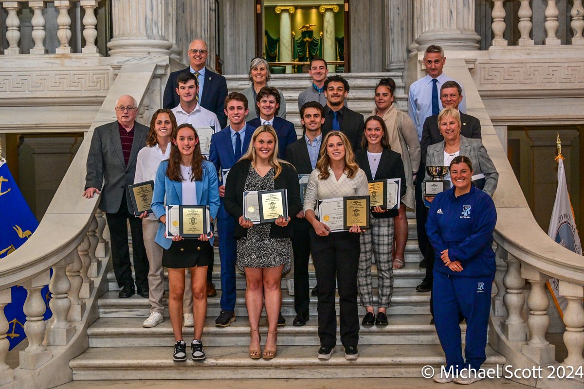 urimiscott's tweet photo. Congratulations to the @universityofri Scholar Athletes recognized by RI Speaker of the House @RISpeaker at the RI State House on Monday. Also honored was @RhodySoftball alum Carol Morris and retired @projo Sports writer Paul Kenyon. 

#GoRhody https://t.co/JNTEJ8gid6
