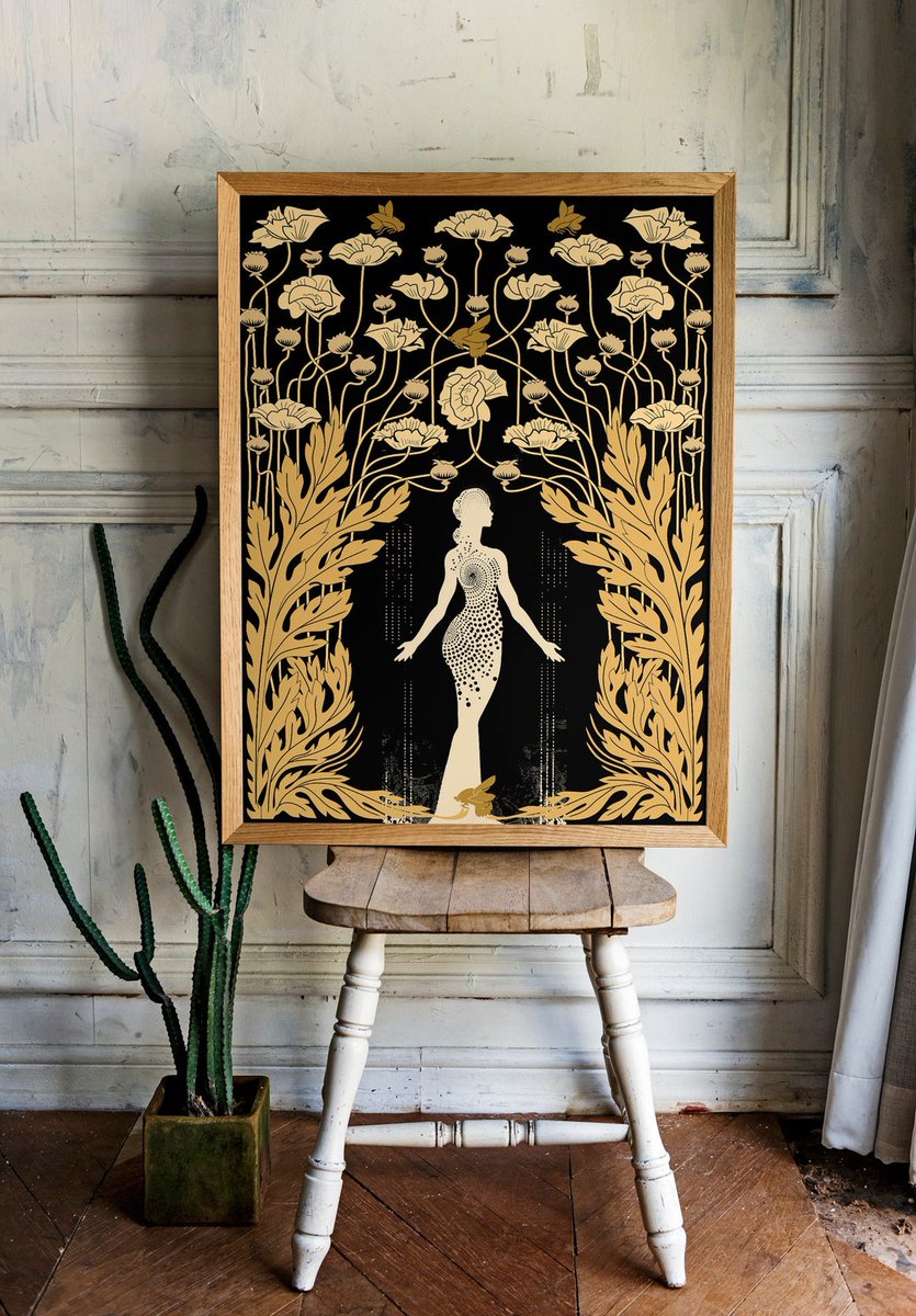 Demeter - Goddess - Deco - Art Nouveau Goddess - Poster Bohemian - Goddess Print Large - Black and Gold Print by DesignBohemian etsy.com/listing/156922… #interiordecor #interiorinspo #interioraesthetic #vintagedesign #vintagedecor #hippiedecor #gallerywallart