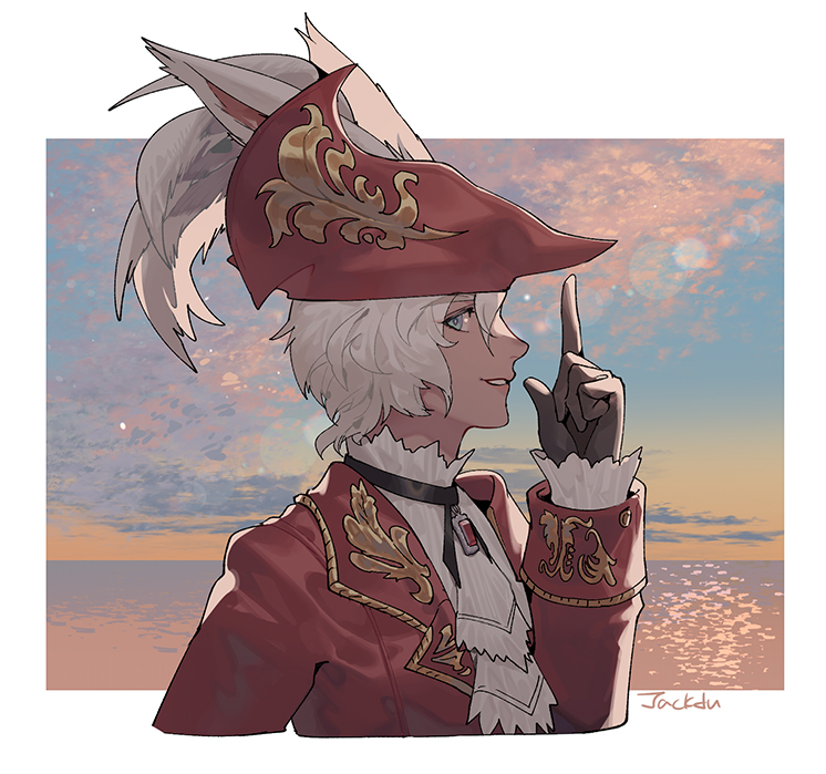warrior of light (ff14) 1girl solo looking at viewer blue eyes shirt gloves hat  illustration images