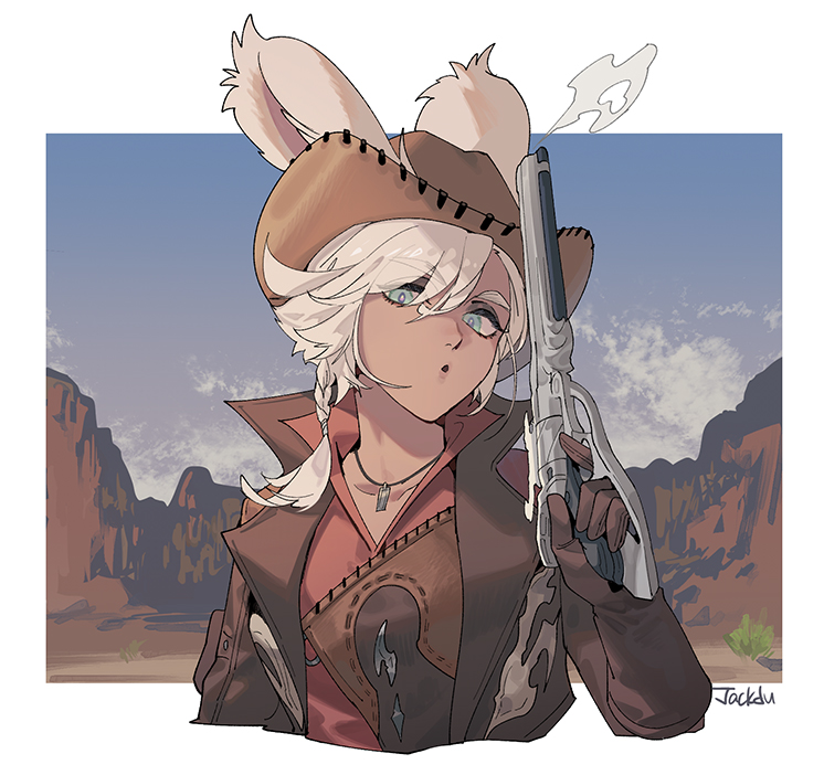 warrior of light (ff14) 1girl solo looking at viewer blue eyes shirt gloves hat  illustration images