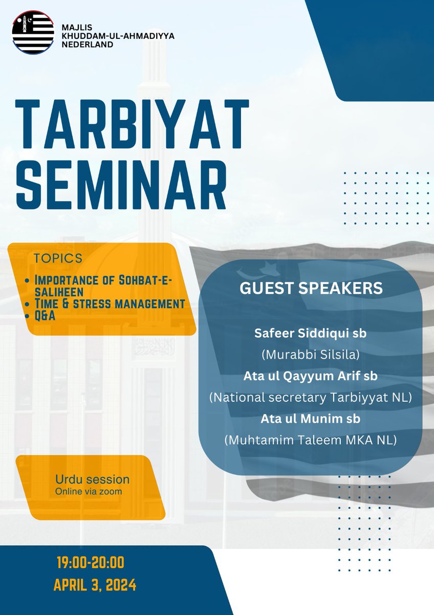 AhmadiJongeren's tweet photo. De recente MKA Tarbiyat seminar kan nu bekeken worden op ons youtube kanaal.
Geniet van deze leerzame seminar in Nederlands en Urdu.

Nederlands: https://t.co/7sluKcfZws

Urdu: https://t.co/xwkHOmZa6Z https://t.co/mudTogG4h1