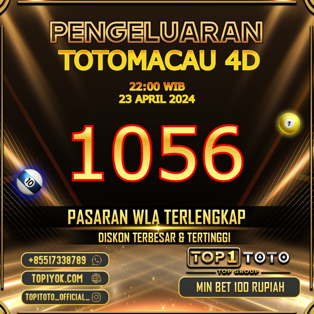 𝐏𝐄𝐍𝐆𝐄𝐋𝐔𝐀𝐑𝐀𝐍 TOTOMACAU 4D P4 HARI INI
SELASA, 23 APRIL 2024

WINNER :1056