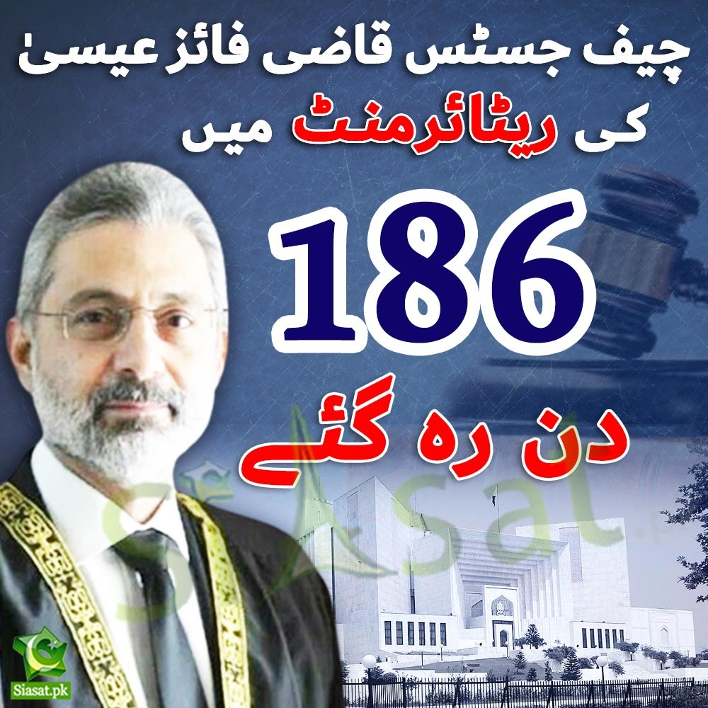 siasatpk's tweet photo. چیف جسٹس قاضی فائز عیسیٰ کی مدت ملازمت ختم ہونے میں 186 دن باقی رہ گئے۔

#CJQaziFaizIsa #SupremeCourtOfPakistan https://t.co/72LnDrsZxa