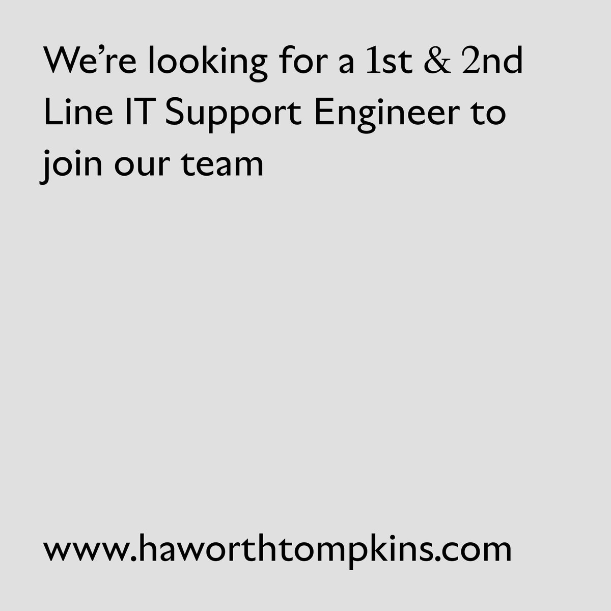 We’re looking for a 1st & 2nd Line IT Support Engineer to join our team - For more details and to apply - haworthtompkins.com/studio/jobs #HaworthTompkins #ITSupport #newopportunity #career