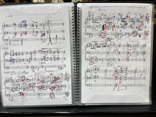 2 pages from Hugh Tinney's slightly annotated soloist's part in my forthcoming 'Anaphora' for piano and orchestra...