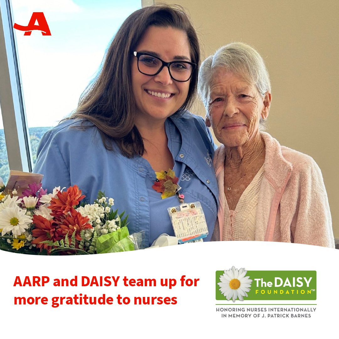 A new collaboration invites @AARP members and their family caregivers to recognize a nurse in the community with a @DAISY4Nurses Award nomination, helping improve nursing job satisfaction and retain more #nurses in the profession. spr.ly/6011brKnV