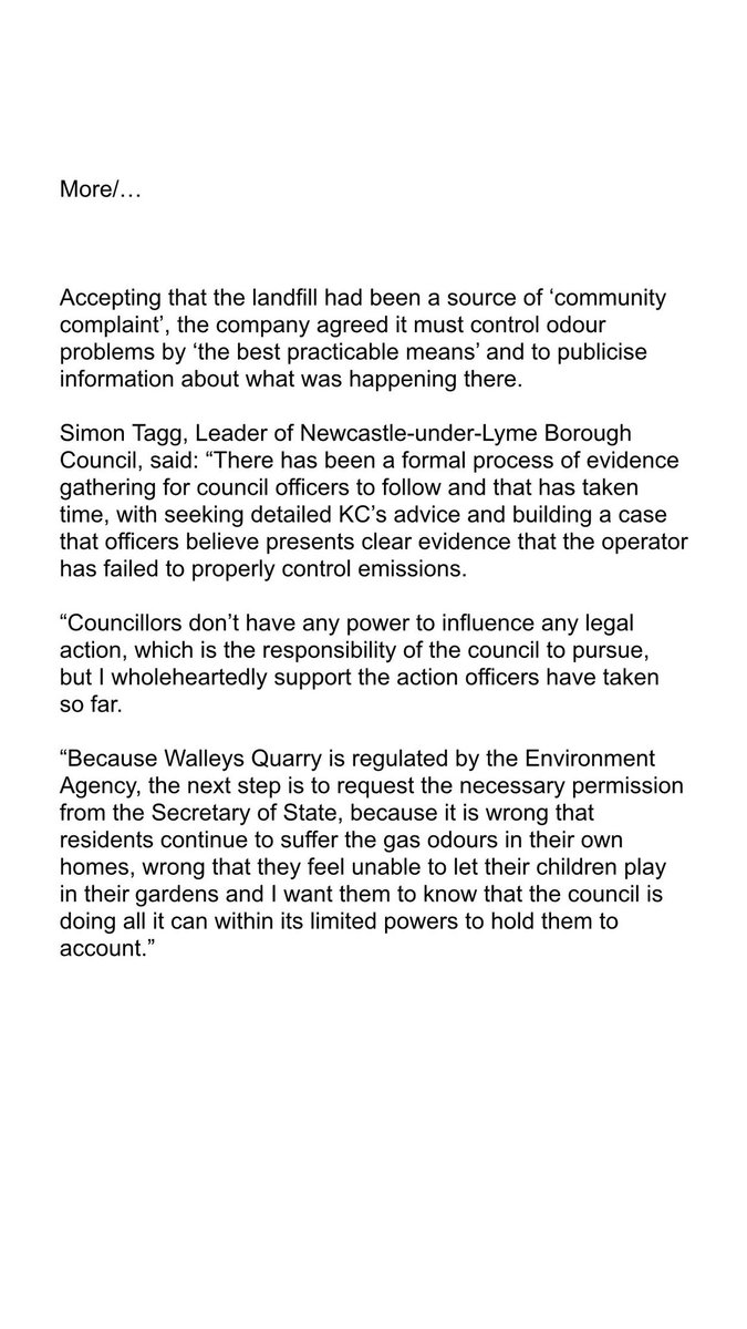 BREAKING: Newcastle borough council will write to the government, seeking permission to pursue legal action against Walleys Quarry.