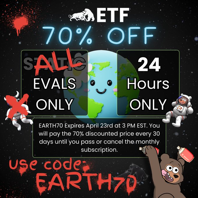 This was extended to 3PM EST. Grab it while you can

And check out their diamond hands account

bit.ly/eliteox  Code: EARTH70  

#futures #propfirm #lifeofatrader #tradermindset