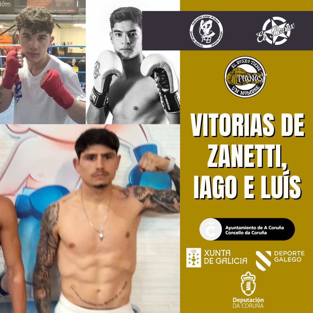PlanasBox's tweet photo. 💪🏻 VITORIAS DE ZANETTI, IAGO E LUÍS

Victorias dos nosos na velada de este sábado pasado no Fight Factory de A Coruña, onde Santiago Zanetti, Iago Remo e Luís Seren gañaron a suas peleas aos puntos.

Moitas Felicidades

#boxeo #boxeogalego #galiciaboxeo https://t.co/fwkV17Ub2G