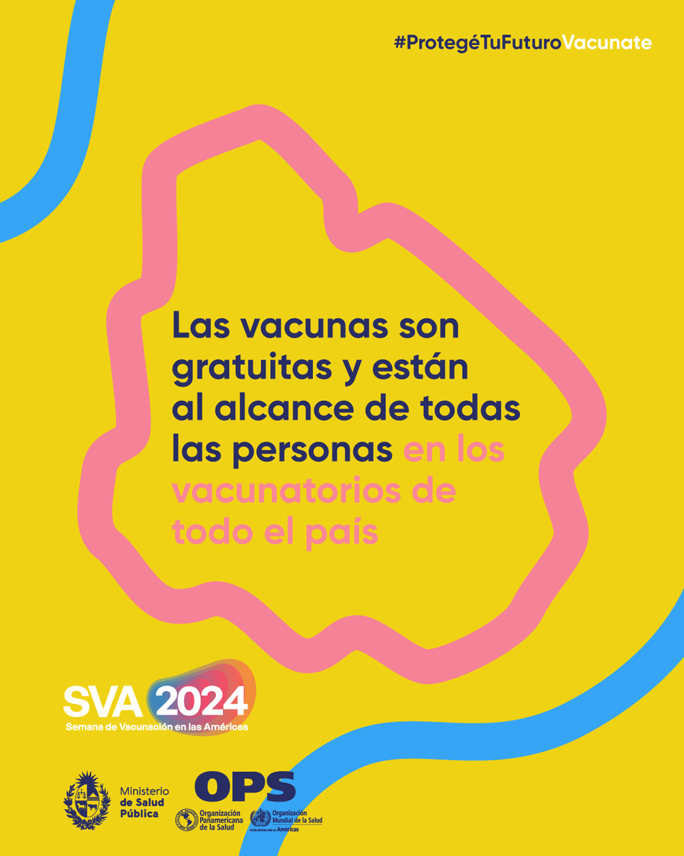 La Semana de Vacunación de las Américas busca resaltar la importancia de la vacunación. En Uruguay las vacunas incluidas en el Programa Ampliado de Inmunizaciones (PAI) son seguras, gratuitas y están disponibles en todos los vacunatorios del país. #ProtegétuFuturoVacunate