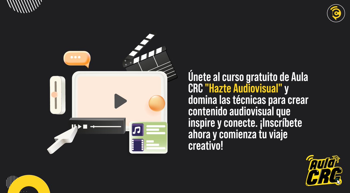 CRCCol's tweet photo. ¿Quieres aprender a crear contenido audiovisual impactante? Únete al curso de #AulaCRC "Hazte Audiovisual" y desata tu creatividad con las últimas tendencias en narrativas digitales. https://t.co/mRjVf9LXaD https://t.co/UibVlY4zKJ