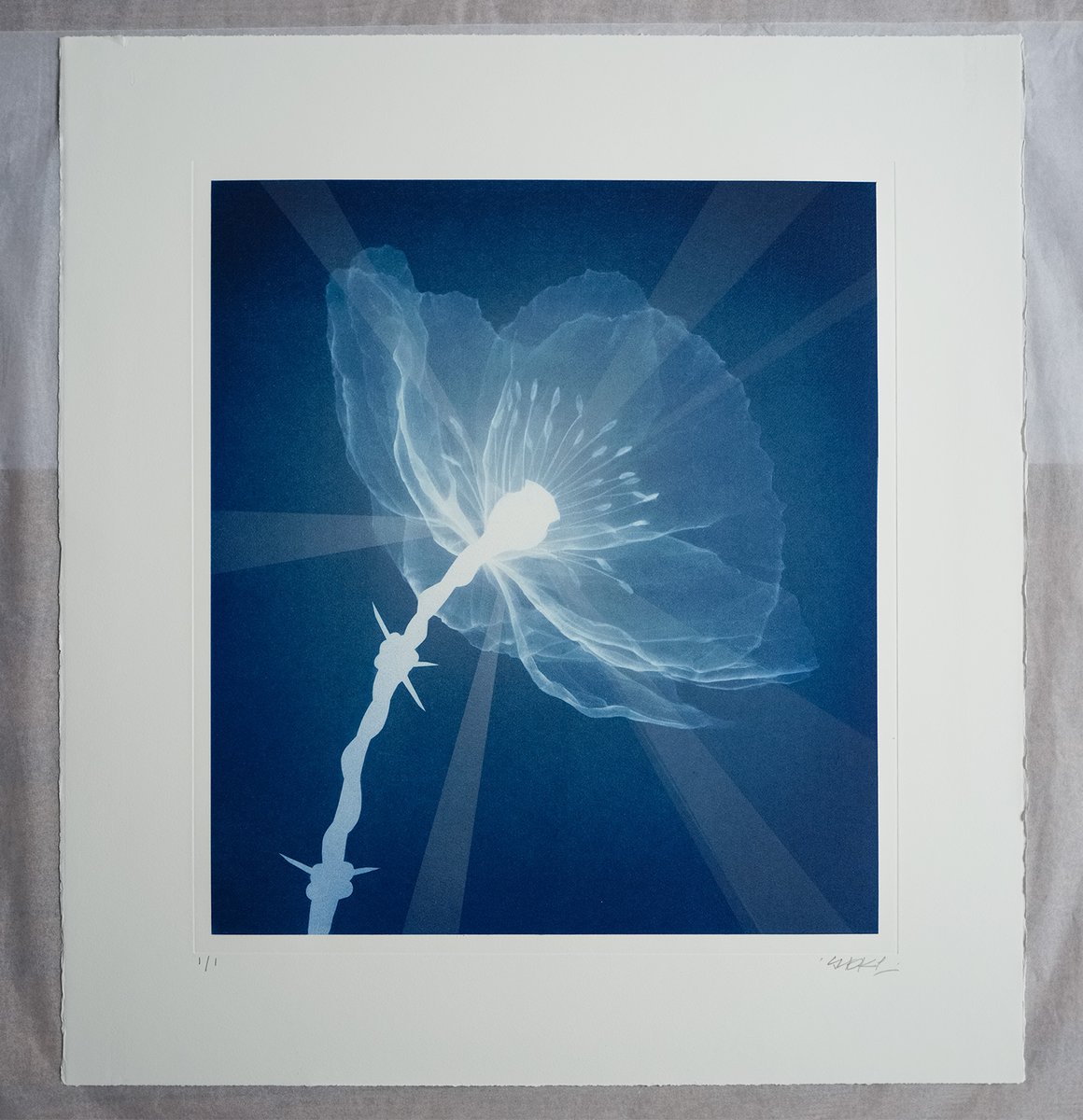 'Masterpeace' (Blue Beams) - handpainted etching 2024