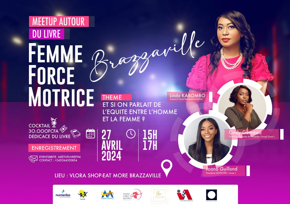 Les places sont très limitées alors hâtez vous de payer votre billet sur ce lien : eventbrite.com/e/meetup-autou…

Contact : +243064350854 / femmeforcemotrice@gmail.com

#meetupffmbrazzaville
#meetuplivre
#meetupffm
#lindakabombo
#ffm
#femme
#Brazzaville