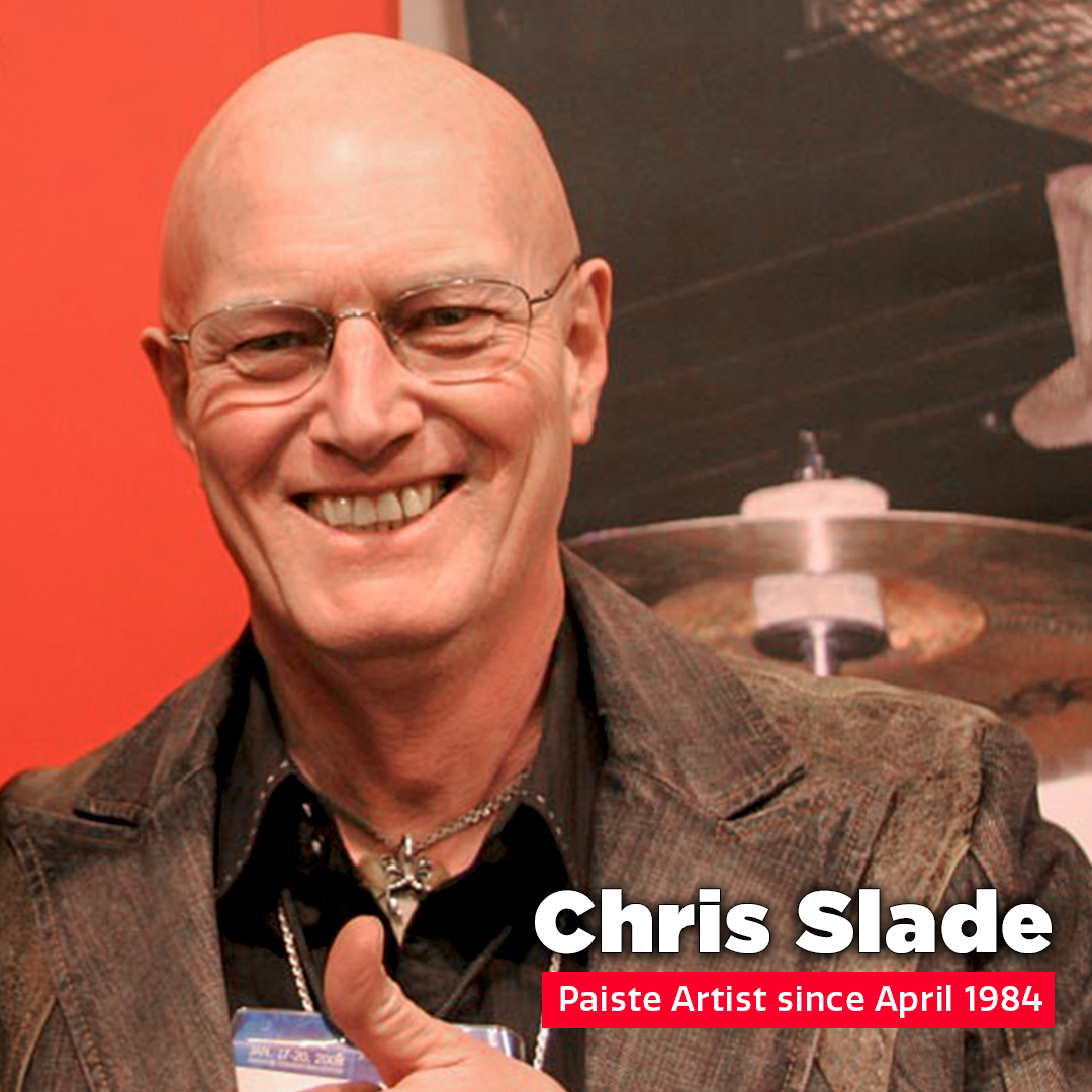 Thank you Chris Slade for 40 years of loyalty. We are proud that we’ve been able to accompany you over the years as drummer for AC/DC , Manfred Mann`s Earth Band , Tom Jones, The Firm and many more. 💪 We look forward to many more and wish you a Happy Paiste Anniversary! ❤️