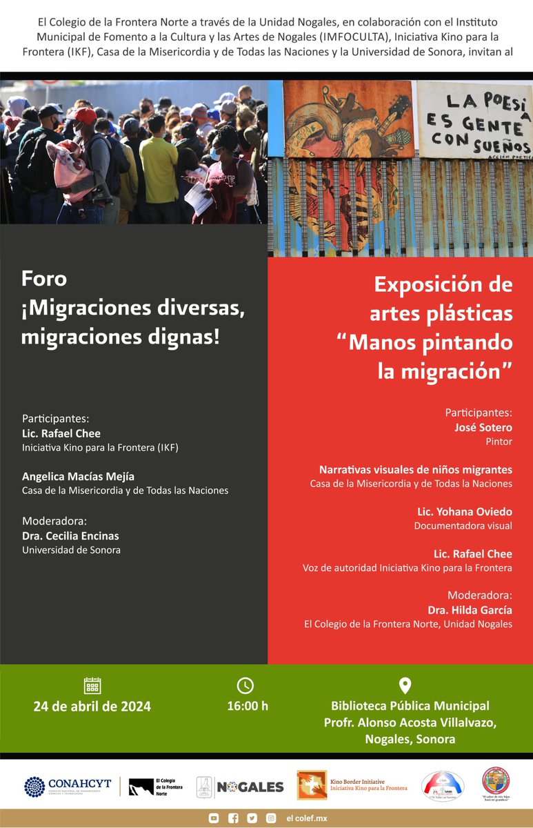 Acompáñanos mañana en el Foro: ¡Migraciones diversas, migraciones dignas! Nos vemos a las 4:00 p.m. en la Biblioteca Pública Municipal de #Nogales, #Sonora