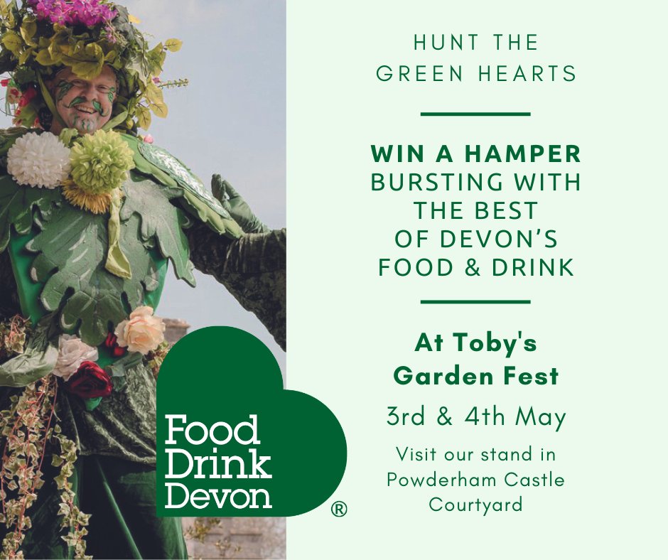 We're back at @tobygardenfest on 3 & 4 May with our incredible Prize Hamper Trail and top tips on where to find the best food and drink in our beautiful county. Come to the Castle Courtyard, pick up an entry & listen to fascinating talks in our Food Drink Devon Talks Pavilion.