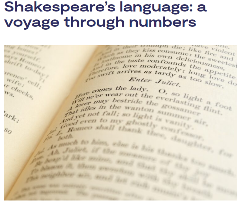 Shakespeare is usually associated with powerful language, but what if we viewed his work through numbers? Our new blog by @j_culpeper explores using computers to identify large-scale and subtle patterns in Shakespeare’s language: orlo.uk/plsOT #ShakespeareDay 🎭