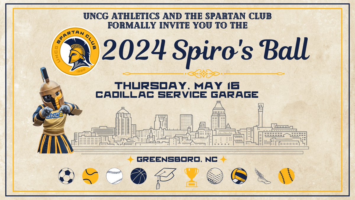 🎟️ Tickets are on sale now for the 2024 Spiro's Ball 📍 Greensboro, N.C. | Cadillac Service Garage 📅 Thursday, May 16 🕕 Doors open at 6 p.m. Get your tickets today or bid on silent auction items ⤵️ 📰 go.uncg.edu/sceiao #letsgoG
