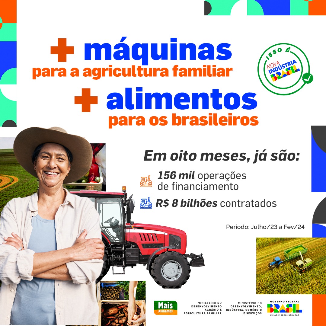 🚜 👩‍🌾Aumentar a produção de alimentos no Brasil, com estímulo à indústria nacional e redução da penosidade do trabalho no campo. É assim que o Mais Alimentos, programa que integra a Nova Indústria Brasil, muda a realidade do Brasil.
