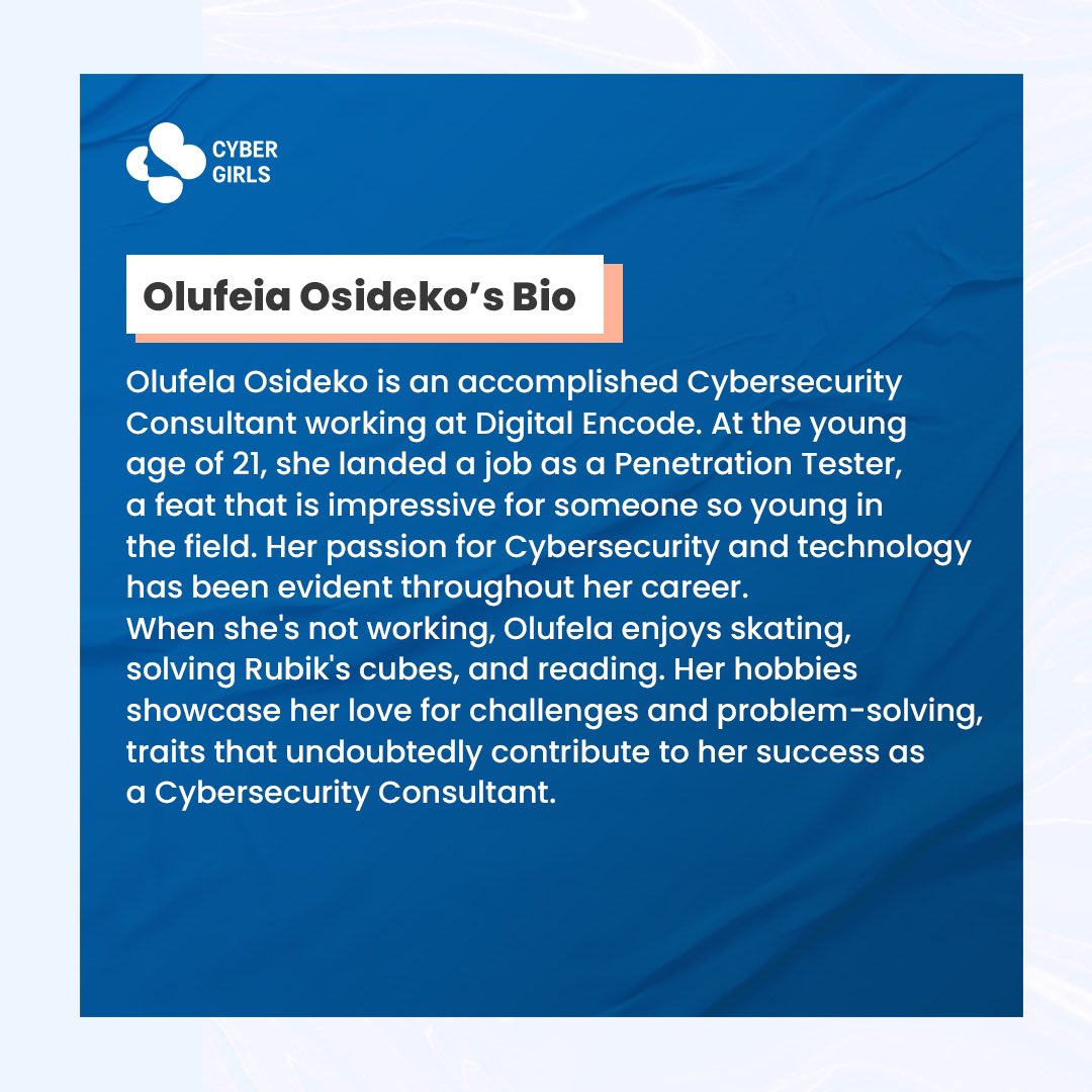 Get ready to be fired up as CyberGirls Alumna Olufela Osideko is gearing up to take you into the world of Penetration Testing.