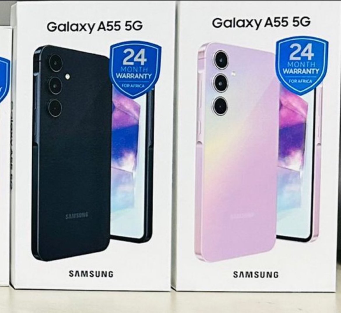 Samsung A55 Display -6.6 inches Super AMOLED, 120Hz,HDR10+ Android 14 Main camera-50MP+ 12MP+5MP Selfie-32MP Under display fingerprint 5000 mAh 25W charging speed 8GB+256GB- Kshs 58,500