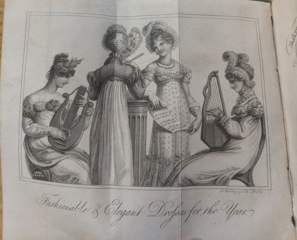 'Fashionable and elegant dresses for the year' 1820 in the Ladies Mirror pocket book. What a treat to be researching Style and Sensibility regency #fashion exhibition opening at #JudgesLodgings in June. Thanks @LancsArchives bit.ly/JudgesLodgings…
