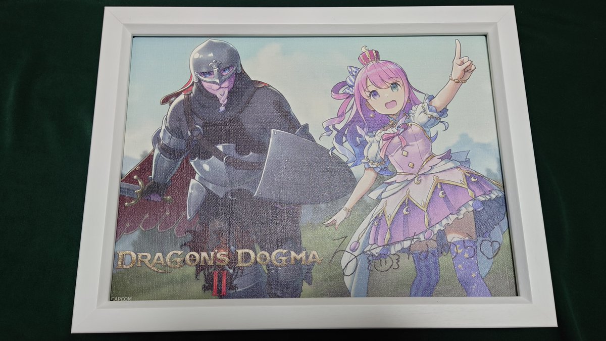 cf345ts's tweet photo. ドラゴンズドグマ2 るーにゃいとの冒険SSコンテスト大賞景品、サイン入りキャンパスアートが届きました！
実は先週届いていて勿体ないので飾るかどうか迷っていたけれど毎日眺めて元気貰いたいから額縁に入れて飾る事にしました
姫様、ルーナイトの皆さん改めてありがとうございました
 #なのらいぶ https://t.co/mZfapFBio0