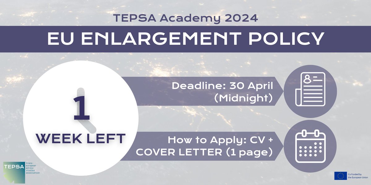 1⃣ WEEK LEFT TO APPLY‼️ The #TEPSAacademy on 🇪🇺 #enlargement is YOUR chance to learn all about one of the EU's top priorities and meet the very people implementing it right here in #Brussels Learn more & APPLY 👉 tepsa.eu/events/call-fo…