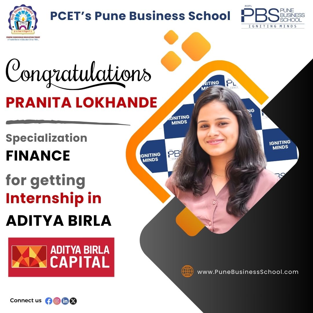 Heartiest congratulations to our student, Ms. Pranita Lokhande for getting Internship opportunity in Aditya Birla Capital.
Wishing her all the best for future endeavors💐✨

#PCET #PBS #PBSPlacementSuccess #AdityaBirlaCapital #Internship #PGDM  #CampusPlacement