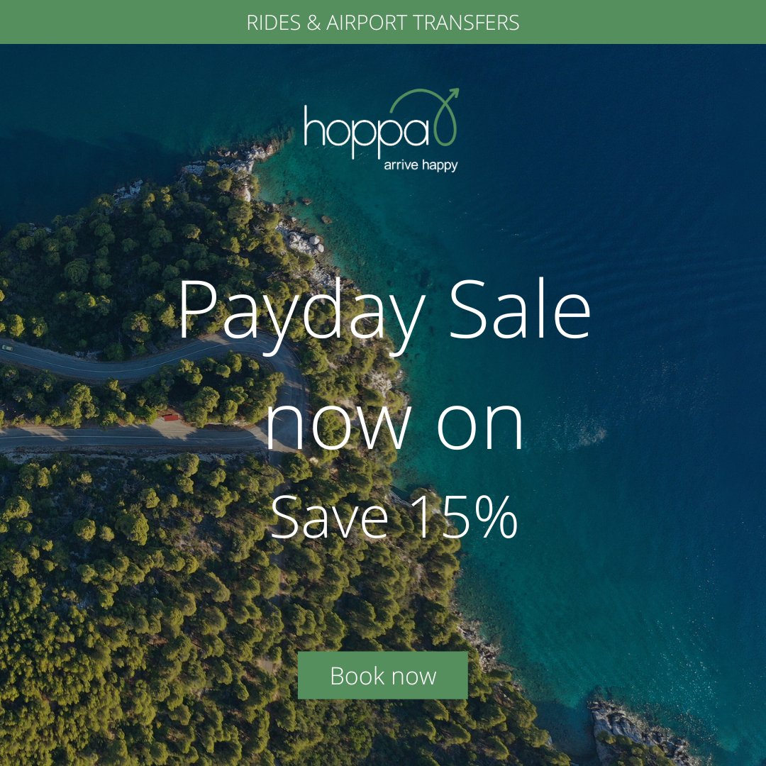 WEEKEND SALE. Don't miss out - Sale ends Monday! Search, compare & book rides all over the world! Remember to upgrade your refund terms and receive a 100% refund if you need to cancel, #ArriveHappy - bit.ly/2S2enDY #hoppa #FlashSale #WeekendSale