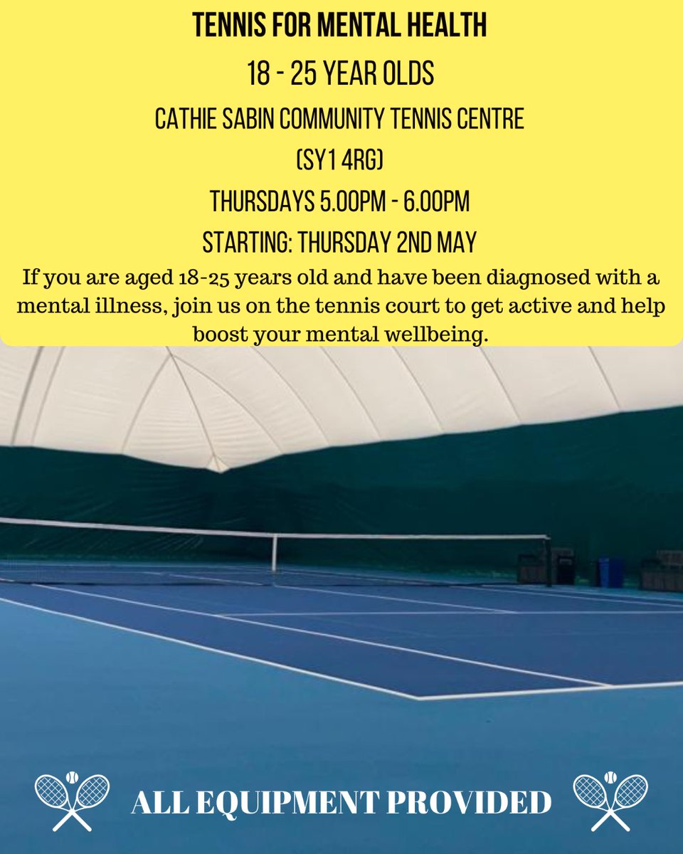 Are you looking to improve your physical and mental health? If you are aged between 18-25 year olds, based in Shropshire and have been diagnosed with a mental health illness, register now for free weekly tennis sessions 🎾 Find out more: mpft.nhs.uk/about-us/lates…